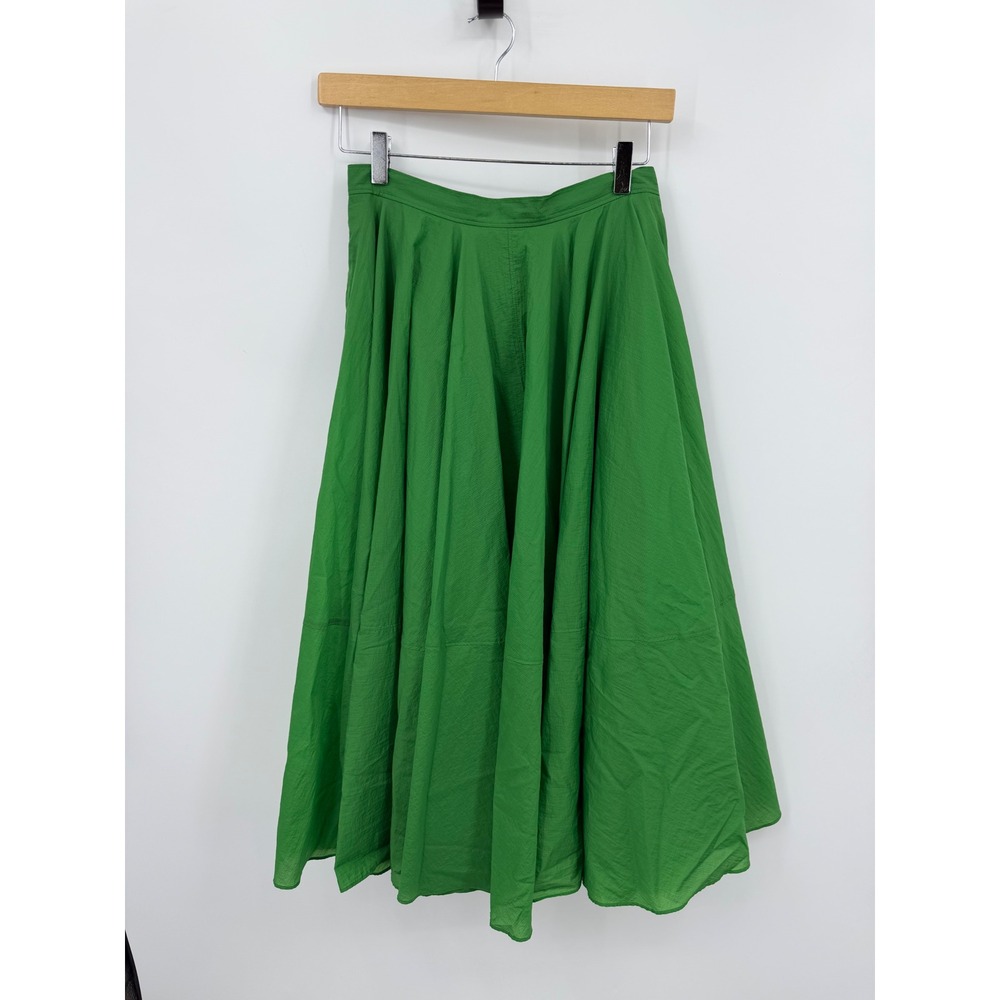 COS circle cut A-Line Midi Skirt Women Size 4 Green Textured Pockets Zipper
